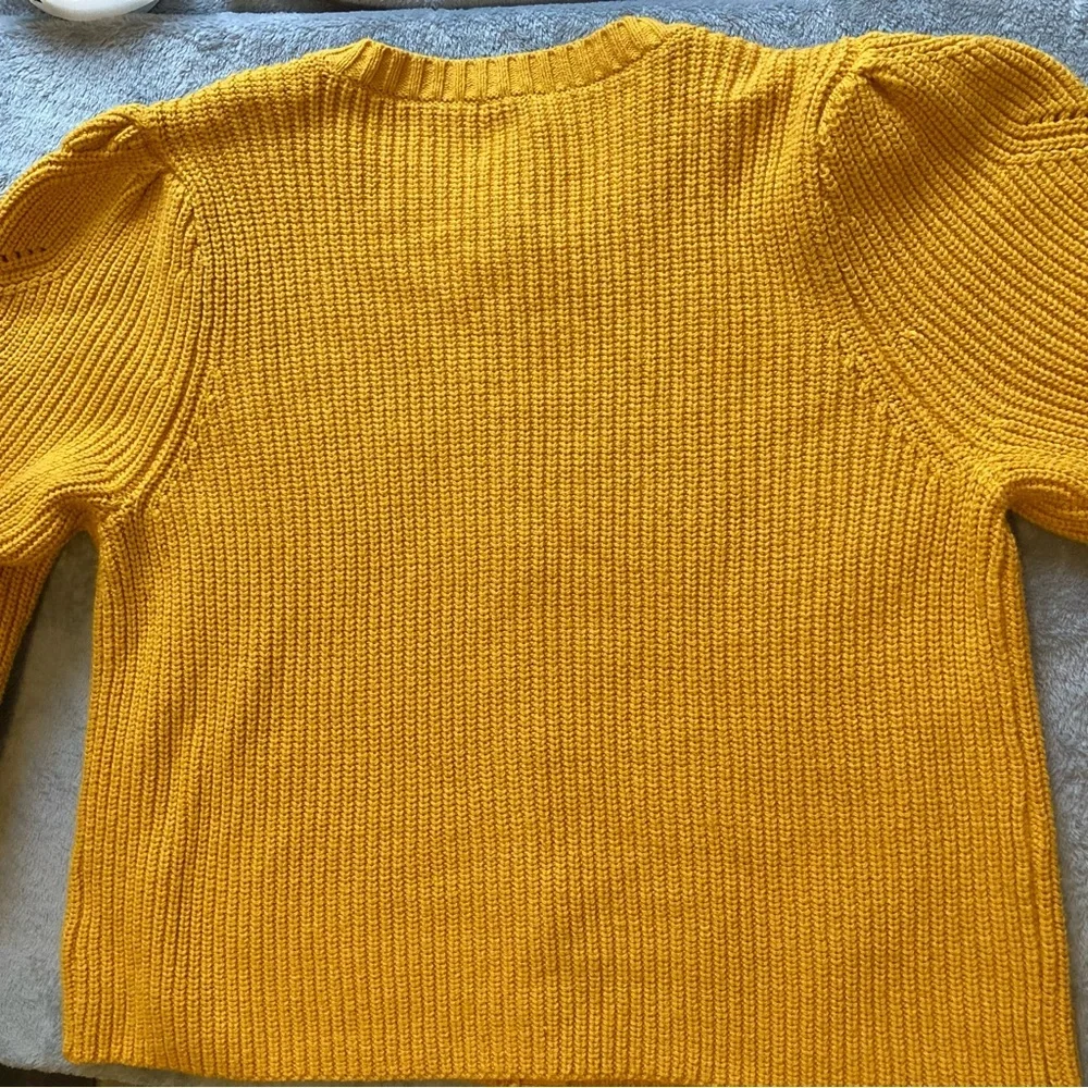 Talbots Sunflower Gold Cardigan Sweater with Puff Sleeves